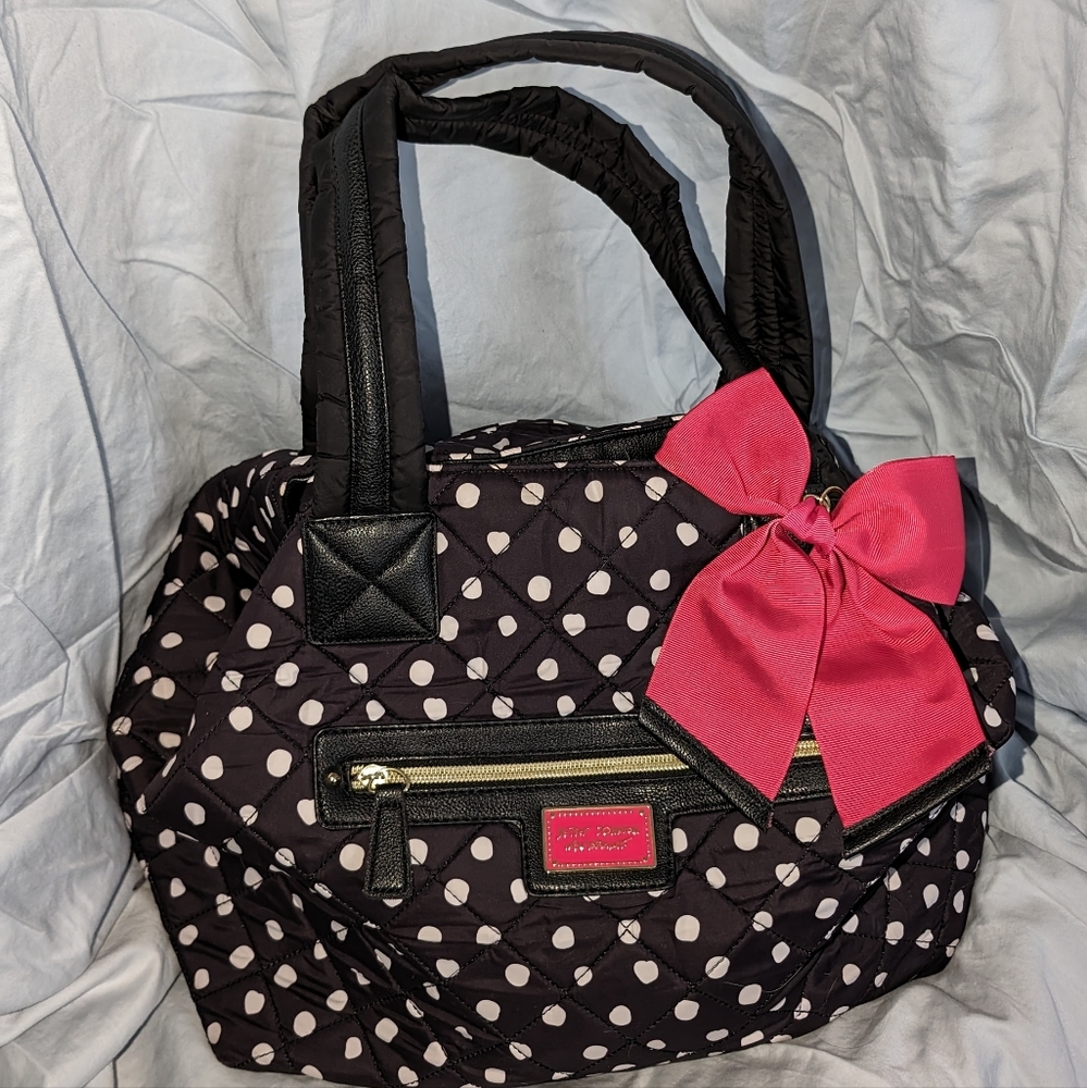 Betsey Johnson polka dotted quilted tote